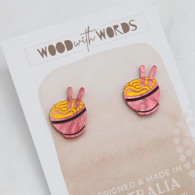 Wood With Words: Acrylic Stud Earrings Noodle Ramen Bowl