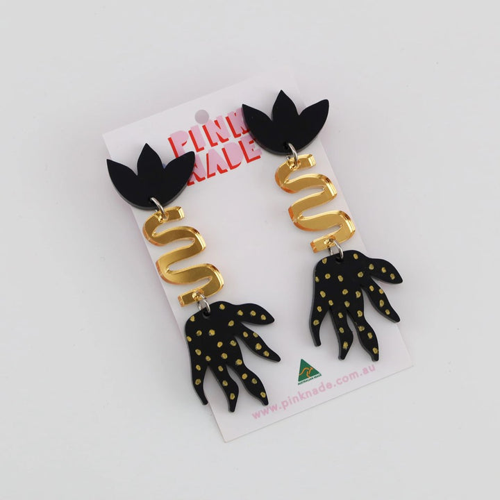 Pink Nade: Fleur Dangle Earrings Black Gold