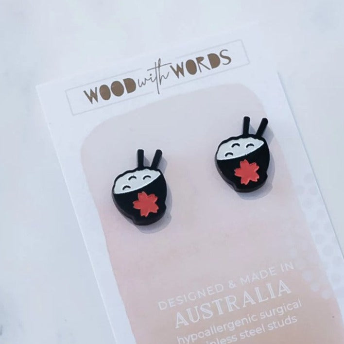 Wood With Words: Acrylic Stud Earrings Rice Bowl