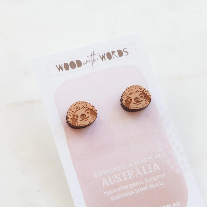 Wood With Words: Wooden Stud Earrings Sloth