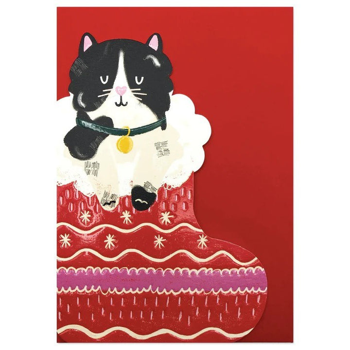 Raspberry Blossom: Greeting Card Pawsome Christmas Stocking Black Cat