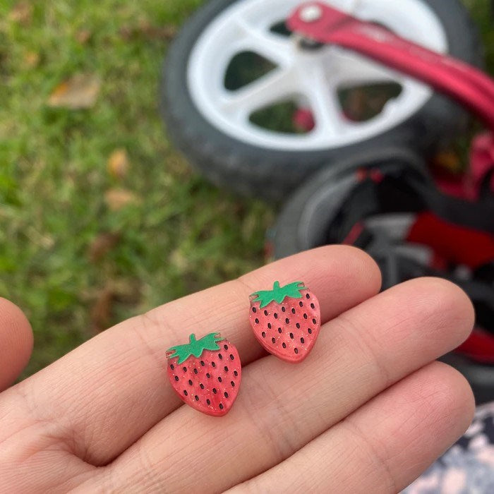 Wood With Words: Acrylic Stud Earrings Strawberry