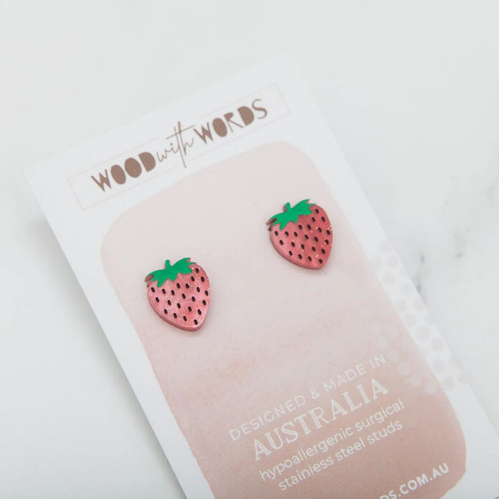 Wood With Words: Acrylic Stud Earrings Strawberry