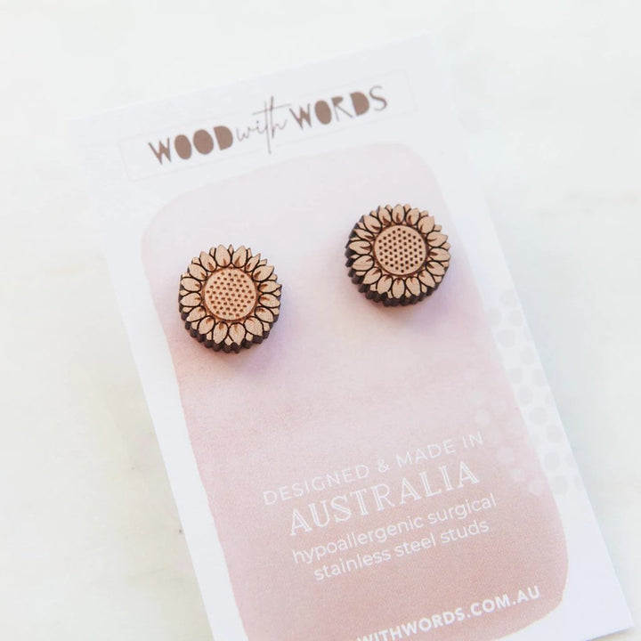 Wood With Words: Wooden Stud Earrings Sunflower