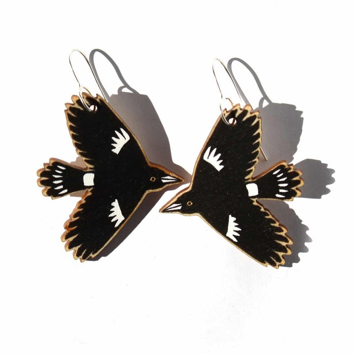To The Trees: Wooden Cut Out Earrings Currawong