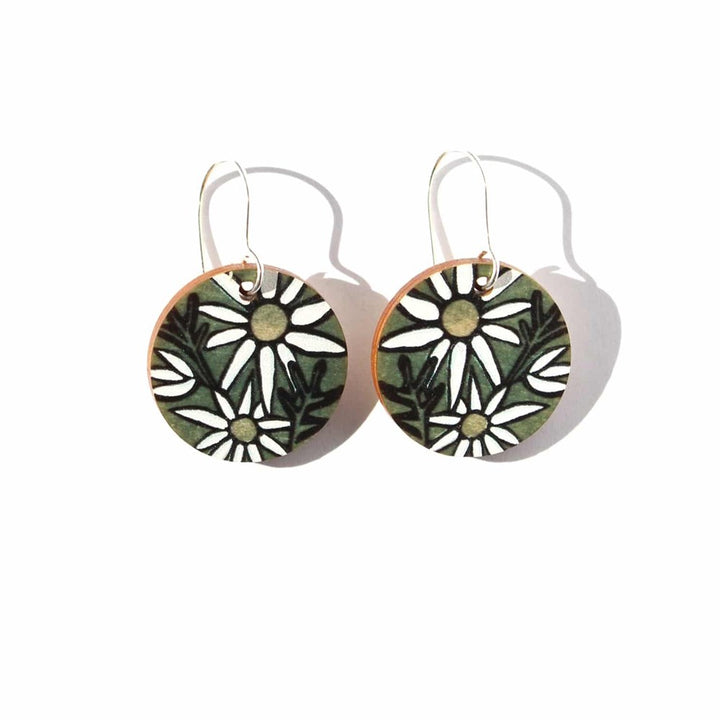 To the Trees: Wooden Earrings Small Flannel Flowers