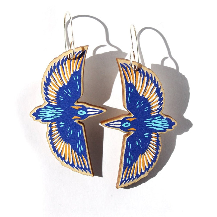To The Trees: Wooden Cut Out Earrings Kingfisher