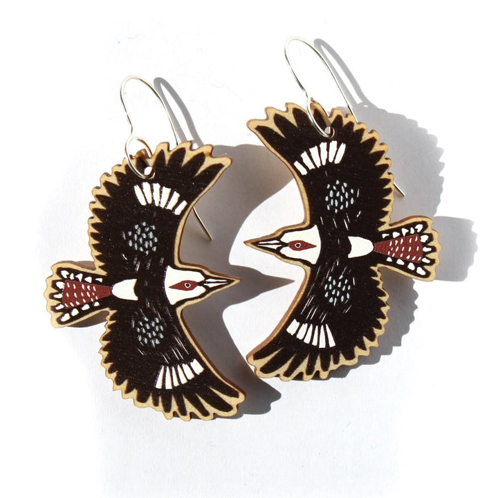 To The Trees: Wooden Cut Out Earrings Kookaburra