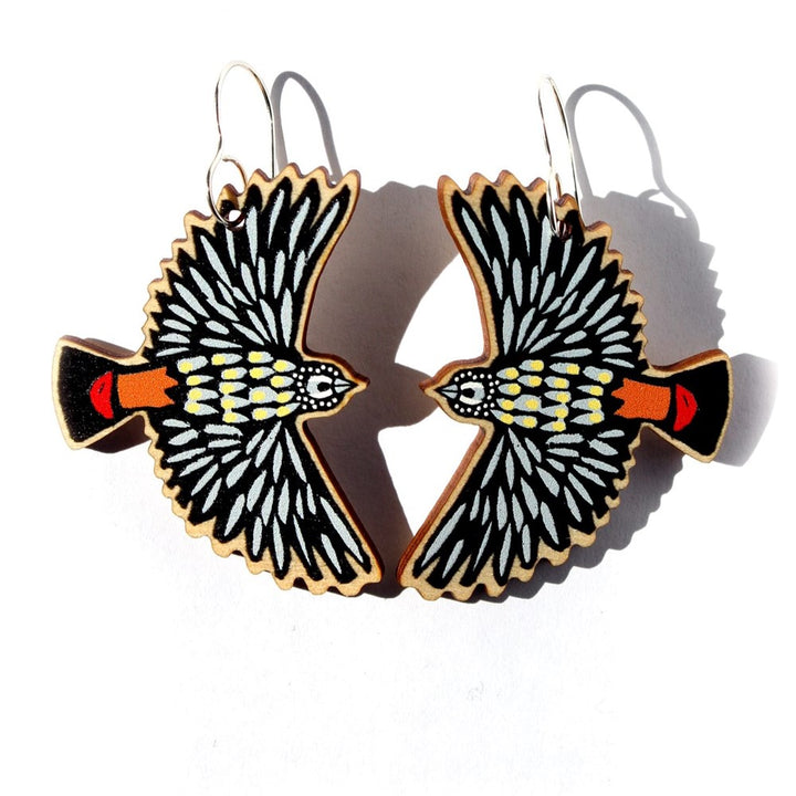 To The Trees: Wooden Cut Out Earrings Spotted Pardalote