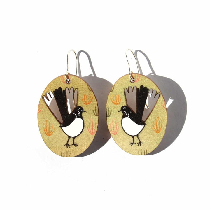 To the Trees: Wooden Earrings Small Willie Wagtails