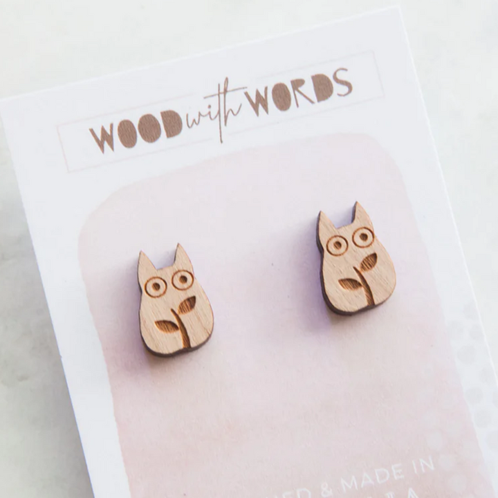 Wood With Words: Wooden Stud Earrings Chibi Totoro