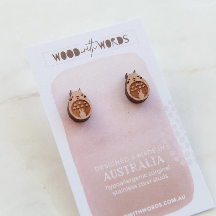 Wood With Words: Wooden Stud Earrings Totoro