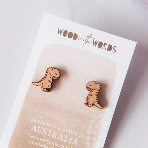 Wood With Words: Wooden Stud Earrings T-Rex