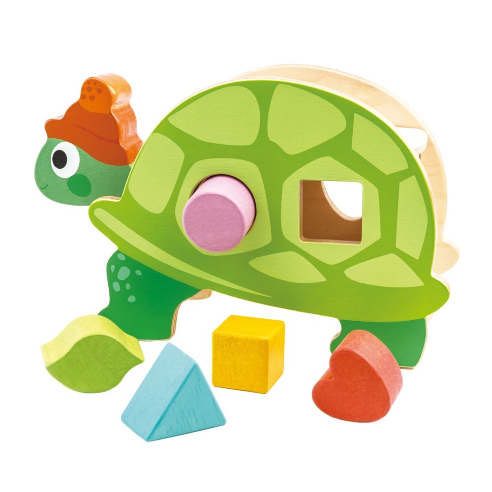 Tender Leaf Toys: Wooden Tortoise Shape Sorter with Shapes