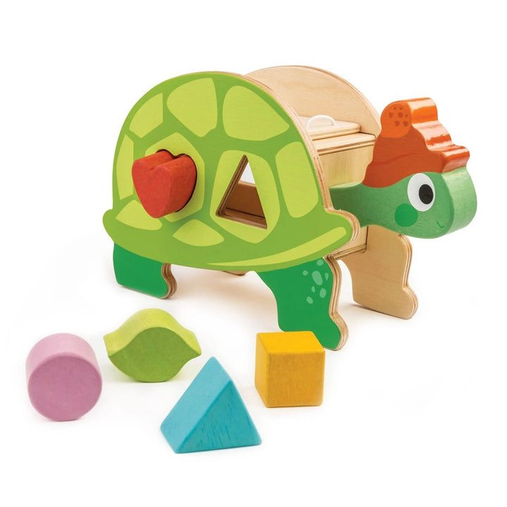 Tender Leaf Toys: Wooden Tortoise Shape Sorter with Shapes