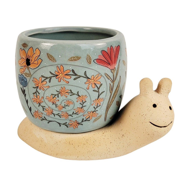 Urban Products: Snail with Flowers Planter Blue Small