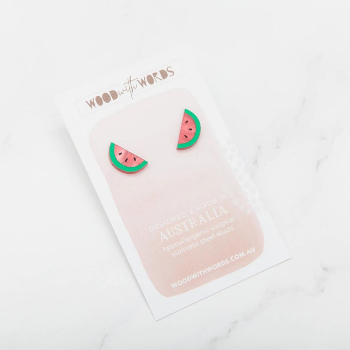 Wood With Words: Acrylic Stud Earrings Watermelon