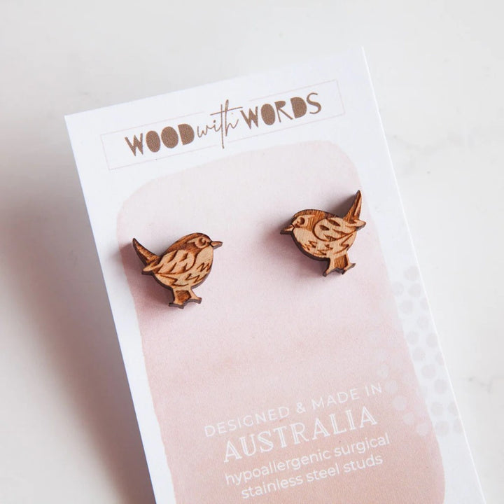 Wood With Words: Wooden Stud Earrings Robin